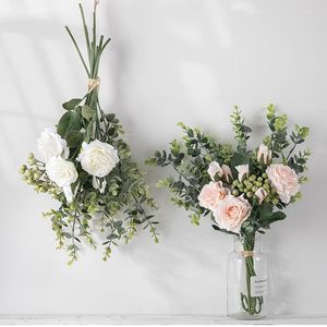 Decorative Flowers Artificial Bouquets Flower Arrangements Silk Roses Eucalyptus Leaves Berries Wedding Floral Table Centerpieces