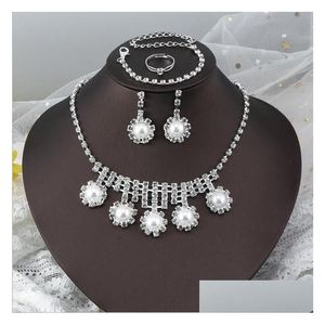 Schmuck Sets Fl Diamant Braut Halsketten Ring Armband Ohrring Juwel Set Gsfs016 Mode Frauen Geschenk Fourpiece Anzug Drop Delive Dhlrv