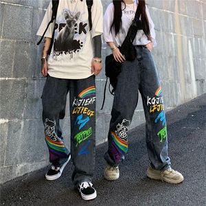 Jeans Boyfriend Jeans Women Men Loose Cartoon Graffiti Printing Straight Wideleg Pants Korean Fashion Streetwear Draped Denim Trouse