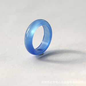Cluster Rings Natural Blue Agate Ring For Men Women With Texture Handmade Brand Jadeite Jade Jewelry Stone