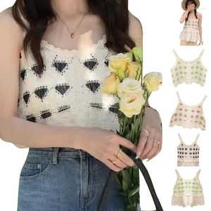 Women's Tanks Knitted Ribbed Summer Cute Shirt Sleeveless Loose Fit Sweet Patchwork Shirts Top 10CD