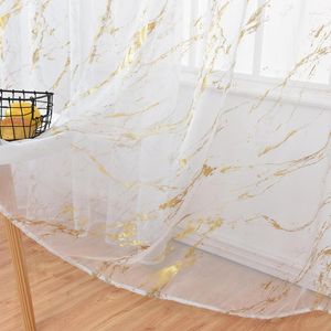 Gardin translucidus dekoration mode tvättbar gasbind gyllene silver marmor mönster tyll för sovrum vardagsrum 39.37 