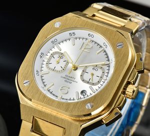 2023 Ny klockor Mäns Leisure Diamond Watches Gold Steel rostfritt stål kvartsbricka Rem Male Relogio Masculino BR17