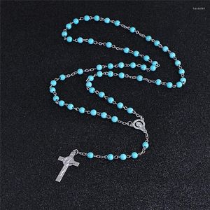 Pendant Necklaces Komi Women Bohemia Y Shaped Gem Stone Prayer Rosary Beads Necklace Jesus Pattern Cross