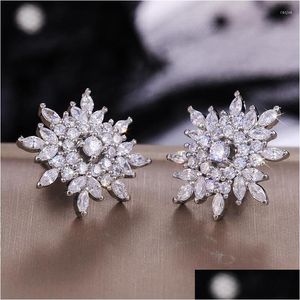 Stud Earrings Huitan Luxury Earring For Women Fl Paved Crystal Zircon Sier Color Female Delicate Gift Fashion Jewelry Dhgarden Dhi3H