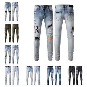 Black ripped jeans designer jeans Motorcycle Trendy Ripped patchwork hole Size 30-40 Streetwear all year round slim legged jeans28-40