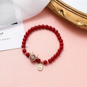 Strand Meetvii Chinese Style Red Glass Beads Bracelets Lucky Character Fu Gourd Wallet Animal Charm Jewelry