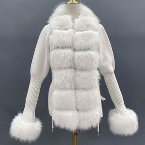 Cardigans janefur malha cardigan com guarnição de pele mulheres 2022 moda luxo pelúcia falso suéter europa outono inverno feminino casacos de pele do falso