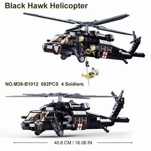 Block 692 PCS WW2 Military Army Weapon Black Hawk Helicopter Fighter Building Blocks Creative Soldier Bricks Toys For Kid Boy Gift 230523