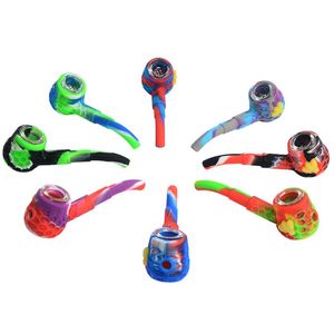 Colorful Silicone Pipes Herb Tobacco Glass Porous Filter Bowl Portable Storage Box Nails Tip Bubbler Spoon Straw Handpipes Smoking Cigarette Holder Tube