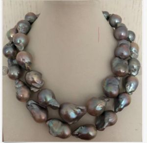 Chains Gorgeous 22-28mm South Sea Baroque Silver Grey Pearl Necklace 38inch 925s