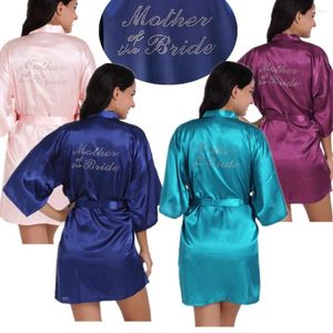Women's Sleepwear Wholesale Mother Of The Bride Letter Rhinestones Women Kimino Bridesmaid Short Satin Robes For Wedding Party Getting Ready