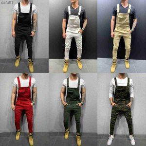 Herr jeans cool designer märke jeans man byxor för män pocket denim övergripande jumpsuit streetwear sexig suspender pant e21 l230520