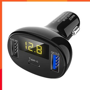 New 3 in 1 Type-c Usb c Qc3.0 Qc2.0 Fast Quick Car Charger Voltmeter Battery Capacity Indicator 5v 12v 24v 2.4a 32w Voltage Meter