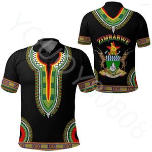 Erkek Polos Afrika Bölgesi Giyim - Zimbabve Dashiki Polo Gömlek Yaz Topları Erkek ve Kadınlar Günlük Sokak Stili