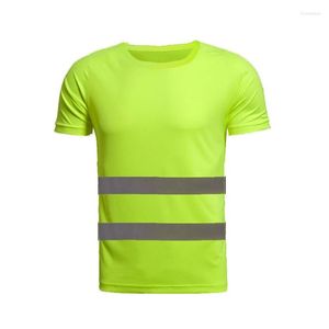 Men's T Shirts Summer Fluorescent Breathable Yellow Orange High Visibility Safety Work Running Shirt Reflective T-shirt