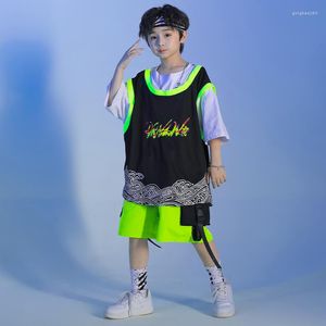 Scene Wear Kids Performance Outfits Hip Hop Clothing Black Tee Tops Summer Green Shorts For Girl Boy Jazz Dance Costume Clothes