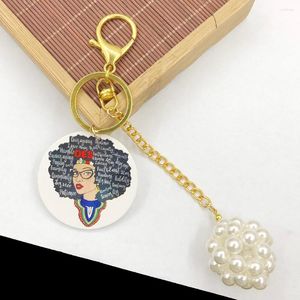 Keychains Hand Woven White Pearl Ball Order Of The Eastern Star 1850 Girl Rotundity Wood Key Rings Jewelry Bag Accessories