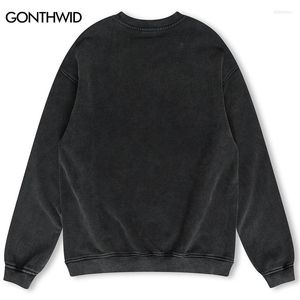 Erkek Hoodies Vintage Sweatshirt Hoodie Street Giyim Hip Hop Alev Ayı Baskı Punk Gotik Yıkama Külot Moda Crewneck High Street