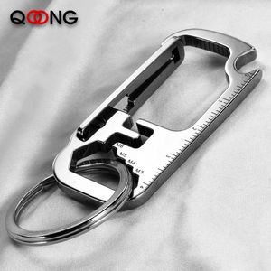 Qoong 2022 Rostfritt stål Keyrings EDC Multifunktionsverktygsnyckeltröjor med skiftnyckelöppnare Ruler Key Chain Ring Holder Y83