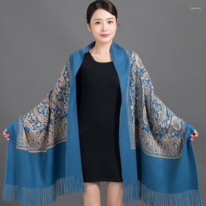 Scarves Embroider Flower With Tassel Shawl 2023 Autumn Winter Wraps Cashmere Pashmina Ethic Style Soft Warm Thick Blanket