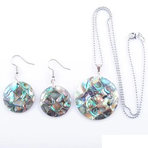 Orecchini Collana Naturale Paua Abalone Shell Rotondo Set di gioielli di moda per le donne Regalo per feste Ciondola l'orecchino con il gancio Chai Dhgfz