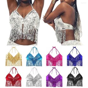 Abbigliamento da palcoscenico Reggiseno affascinante Danza del ventre Paillettes Frange Top Discoteca Performance di danza Costume allacciato alla moda