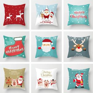 Pillow 45x45cm Merry Christmas Decorative Pillowcases Polyester Cartoon Santa Claus Elk Throw Case Home Decor Gifts