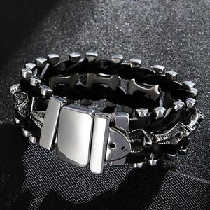 Gargantilhas pulseira de couro masculino com cabeça de crânio cobra vintage aço inoxidável mão jóias manguito pulseiras com cinto