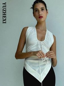 T-shirt nodo a forma di diamante senza schienale camicia da donna Summer High Street Sporty Halter Sunci di giubbotti unici sudore Black White Top