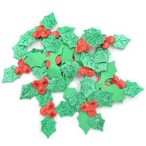 20pscsewing noções atacadistas de 300 peças folhas de azevinho verde brilhante e adesivos decorativos de pano de framboesa de Natal Acessórios de decoração de mesa K64 P230524