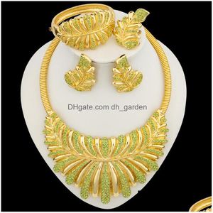 Orecchini Collana Set S Gioielli Da Sposa Per Le Donne Lusso Zircone Pietra Grande Pendente E Con Anello Braccialetto Regali Per Feste Dhgarden Dhiuv