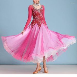 Abbigliamento da palcoscenico Moda di alta qualità Elegante Donna Donna Competizione Prestazioni Vestito da ballo da sala da ballo rosa Vestido De Baile