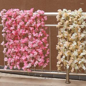 Flores decorativas de 180 cm de flor artificial Flor Flor de Flor de Via Vinha pendurada em decoração falsa material de casamento Rattan Garland Home Decor Pink