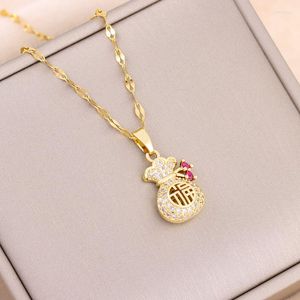 Pendant Necklaces In Chinese Wind Lucky Bag For Women Vintage Style Female Stainless Steel Neck Chains Jewelry Wholesale