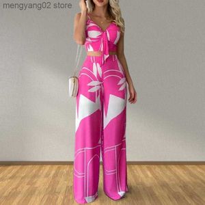 Kvinnors tvåbitar byxor Spring/Summer New Style Sexig rem TOP LOOK WIDE LEB PANTS Fashion Casual Set for Women T230524