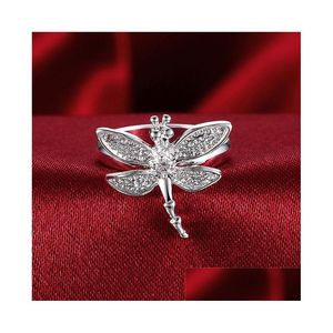 Bandringe Frauen Sterling Silber Überzogener Stein Libelle Ring Gssr017 Mode 925 Platte Drop Lieferung Schmuck Dhmcw