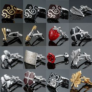 Camisa francesa masculina Cufflinks Botão quadrado/bordo folhas/garrafa de vinho/vidro de vinho/punho de morango Links de terno acessórios por atacado