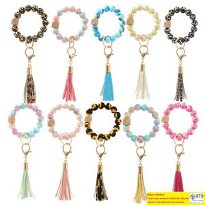 Party Silicone Bead Bracelet Keyring camurça Takelchain Women Women Sunflower Print Bangle Festival Gift Wooden Misheded Jewerly