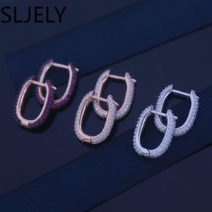 Huggie Sljely Fashion 925 Sterling Silver Monaco Pink Rectangle Hoop Earrings Micro 5A Zirconia Stones Women Luxury Brand Party Jewelry