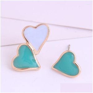 Stud Earrings Fashion Korean Sweet Cute Heart Shape Small Enamel For Women Girls Trendy Boucle Doreille Gifts Drop Delivery J Dhgarden Dh2Jf