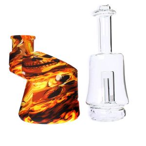 Cool Fire Skull Skeleton Silicone Bong Pipes Kit Bubbler Herb Tobacco Glass Filter Funnel Bowl Spoon Waterpipe Hookah Smoking Cigarette Holder Tube DHL