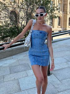 Fashion Womens Dress Blue Denim Sheath Mini Party Women Street style jeans tube bodycon senza schienale nuovo Vestidos
