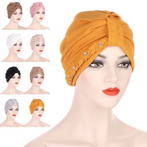 Nya diamanter kemo cap indisk turban flätor inre hijab muslimska kvinnor huvud halsduk hatt hatt headwrap håravfall täcker huvudbonad hatt