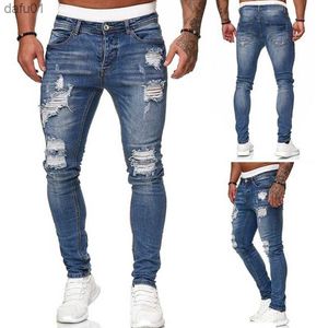 Jeans masculino jeans jeans cintura elástica jeans skinny mass de moda 2020 calças rasgadas de rua de jeans masculinas de jeans de rua S-3xl L230520
