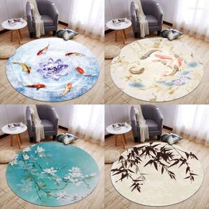 Carpets Chinese Style Round Carpet Plant Flower Living Room Bedroom Bedside Blanket Study Computer Chair Cushion Anti-slip Mat