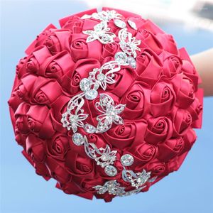 Flores decorativas de alta qualidade Buquê de casamento de strass simples para a noiva Damas de honra Acessórios de mão Seda Rose Many Style Fake Fake