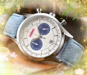 Popularny prezydent męski Watche Dwóch oczu Stopwatch 42 mm materiał skórzany pasek zegar kwarc Chronograph Vintage Speed ​​Racing Business Prezenty