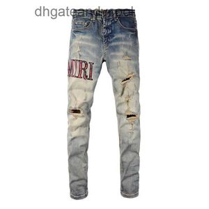 Denim Amiryes Jeans Designer Pants Man new high-street fashion brand worn-out torn jeans men's plaid embroidered elastic slim pants 4AAJ