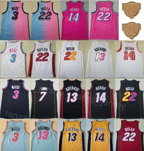 Командный финал Team Basketabll Tyler Herro Jersey 14 Джимми Батлер 22 Bam Adebayo 13 Dwyane Wade 3 Vice Edition Заработал городскую рубашку для спортивных фанатов, все сшитые дышащие распродажа